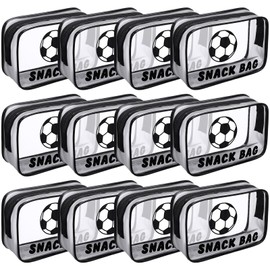 Yeyeplum 12 Pcs Soccer Snack Bags for Team Gifts Goodie Snack Treat Candy Pouch Bags Clear PVC Waterproof with Zipper Party Favors for Team Ground Birthday Gifts Sport Supplies