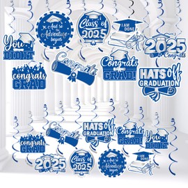Blue and White Graduation Decorations Graduation Hanging Swirl Class of 2025 Congrats Grad Hanging Decorations for Graduation Party Decorations Supplies
