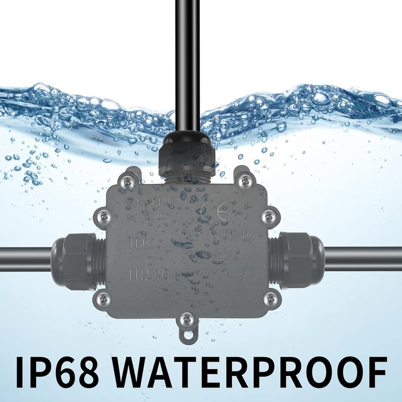 2pcs IP68 waterproof junction box, 3 way outdoor electrical connector,