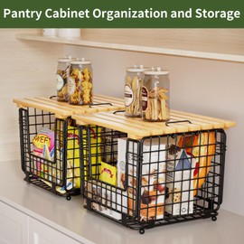 Wire Storage Basket for Kitchen Pantry: GGIU Stackable Kitchen Counter Organizers - Wire Organizing Bin for Produce Vegetable Potato and Onion Black