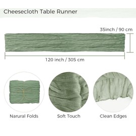 12Pcs Sage Green Cheesecloth Table Runner 120 Inch10FT Sage Green Rustic Boho Cheesecloth Table Runnerfor Wedding Party Baby Shower Birthday Home Decor Holiday Decoration