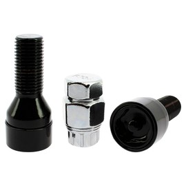 Set of 4 High Quality 12 x 1.25 L28 Steel Rotating Head Anti Jaw Screws with 2 Lamp Keys with 7 Round Tips Black