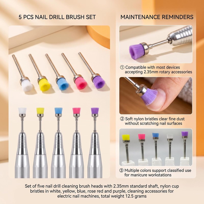 5 Pcs Nail Drill Bit Cleaning Brush