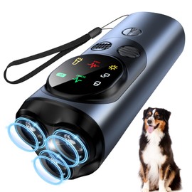 Anti-Bell Device for Dogs, Anti-Barking Ultrasonic Device with 3 Transmitters, Anti-Bark for Dogs with 2 Modes and LED Light, 30 Feet Long Handheld Device for Dog Barking Stop, for Training Indoor and