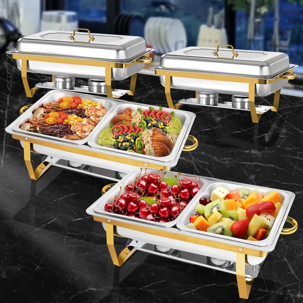 PRIJESSE 8QT Chafing Dishes for Buffet 4 Pack Golden Food