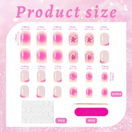 3D Flower French Tip Press-On Nails, Blush Gradient Fake Nails, Glue-On False Nails, Short Square Acrylic, Shiny Full Cover, DIY Manicure for Women