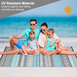 GAOMON Outdoor Rug 9'x12' Waterproof Rug for Patio Decor, Foldable Reversible Plastic Straw Area Rugs Mat for Camper, Outside Carpet for Deck, Porch, Picnic, Beach, Blue/Grey(Bohemia)