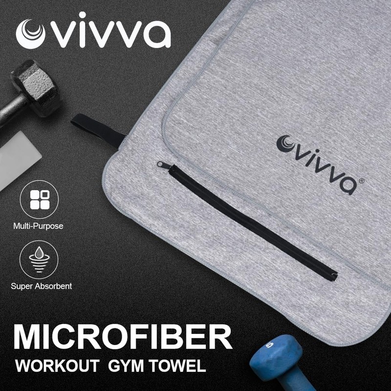 Vivva 2PC Set Microfibre Hooded Gym Towel with Zip Pocket,