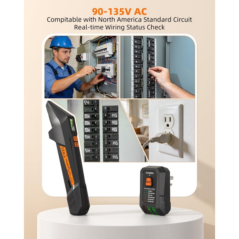 Focemta Circuit Breaker Finder and GFCI Outlet Tester - Digital
