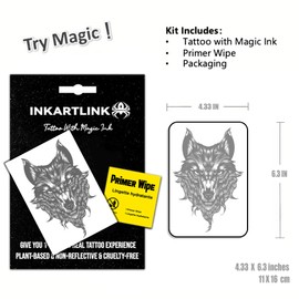 INKARTLINK Semi Permanent Tattoo, Temporary Tattoo, Wolf Design, Black, Waterproof