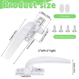 RFYTDCF 4PCS Window Handles, Window Latches for UPVC Windows Right/Left Hand Window Handle Replacement with Screws and Cover for Windows Sliding Doors (White)