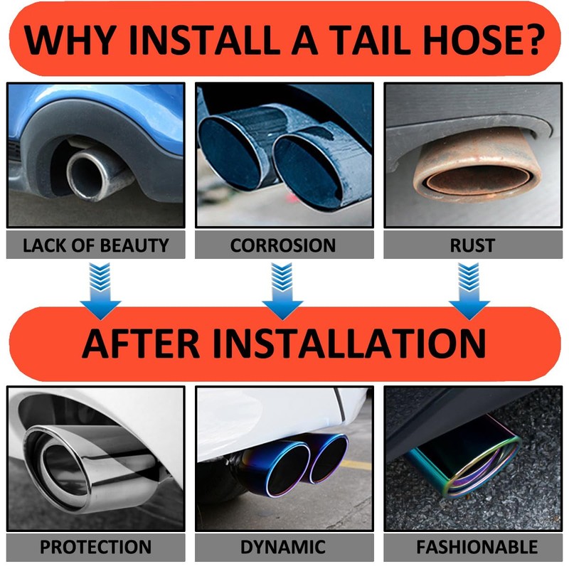 MOCNT Car Exhaust Tailpipe Stainless Steel Exhaust Trim Tailpipe Silencer