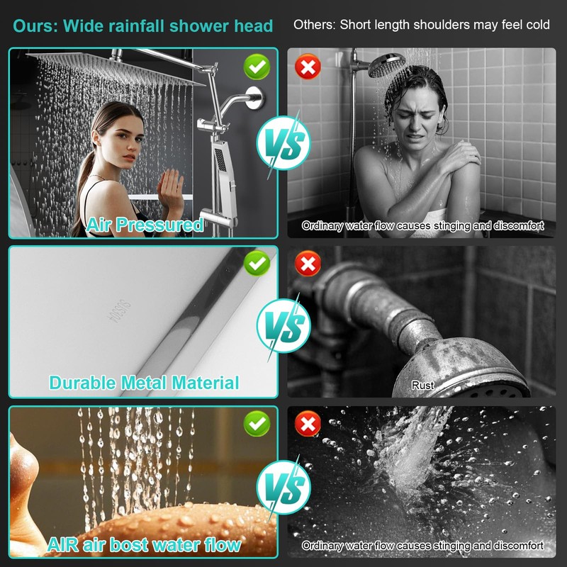 All Metal 12 Inch Rain Shower Head with Handheld Spray