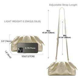 Milisente Cloud Clutch Bag for Women PU Leather Pleated Dumpling Evening Bag Purse with Shoulder Strap(Gold)