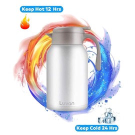 Luvan 2L Thermal Carafe,304 18/10 Stainless Steel Double Walled Vacuum Jug Insulated Coffee Pot with Press Button Top,12+ Hrs Heat&24+ Hrs Cold Retention,BPA Free,for Coffee,Tea,Beverage (2L/White)