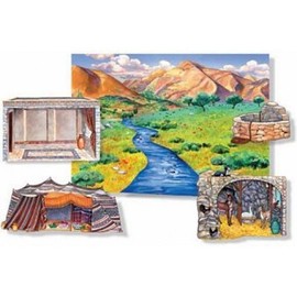 Hillside Meadow Flannel Board Cover & Overlays- River Stone Well Stable Tent Interior Scripture Stories Bible- Precut
