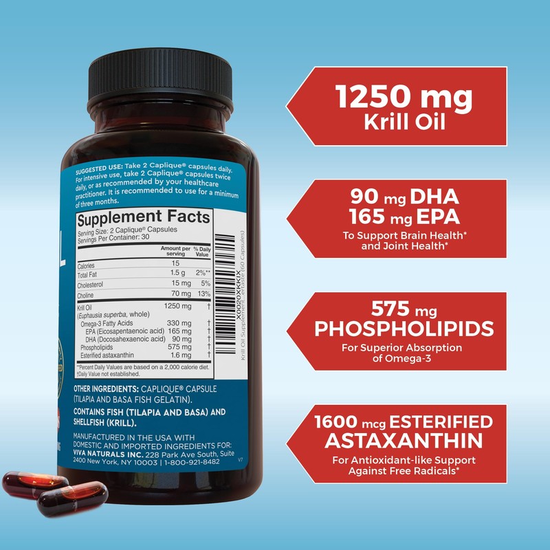 Viva Naturals Antarctic Krill Oil 1250 mg, Omega 3 EPA