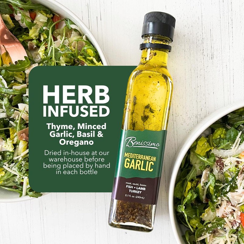 Benissimo Mediterranean Garlic Infused Oil, All Natural Gourmet Cooking Oil