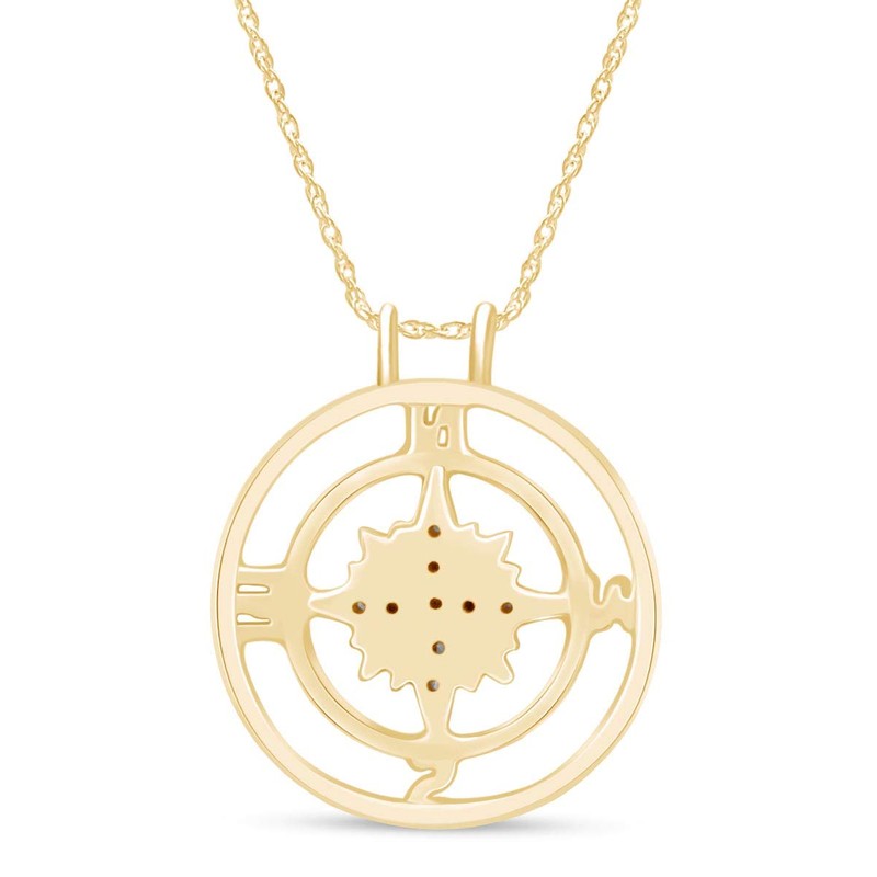 14K Yellow Gold Over Sterling Silver White Natural Diamond Compass