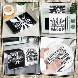 FuWeave 6 Pcs Kitchen Towels Decorative Set Funny Quotes Dish Towels Farmhouse Utensils Chef Print Hand Washcloths for Home Kitchen Bathroom Decor Cooking Baking Mom Gifts(Black, White,Utensils)