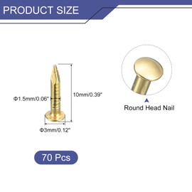 sourcing map 70Pcs Small Tiny Nails 1.5x10mm(DXL) Tiny Brass Nails Hardware Round Head Brass Nail for Wooden DIY Projects Decorative Boxes Household, Brass Tone