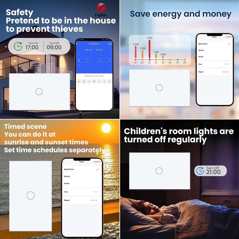 LOUYSGEN Zigbee Switch,Need Zigbee Hub and Neutral Wire,Work with Tuya