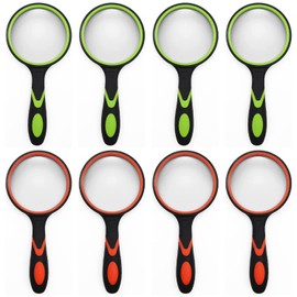 8 Pack 8X Handheld Magnifying Glass Reading Magnifier 50mm Magnifying Glass Lens with Non-Slip Rubber Handle for Reading Hobbies and Science