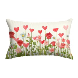 LOMCHEN Valentines Day Pillow Cover 12x20 Inch for Valentines Decorations Valentines Love Hearts Flowers Lumbar Pillows Valentines Day Cushion Case Decoration for Sofa Couch