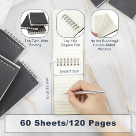 Tenceur 2 Pcs Pocket Notebook Bulk Small 3x5 Inch Spiral Notepads Mini Top Bound Spiral Notebook With Lined Pages 120 Pages Ruled Journals Memo Pads for Home Office College Work School (Black)