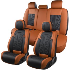 MINGBRON Leather Car Seat Covers,Car Seat Protector Waterproof,Seat Covers Full Set, Car Seat Protectors 5 Seats,Automotive Seat Covers Fit Most Cars Black&Brown