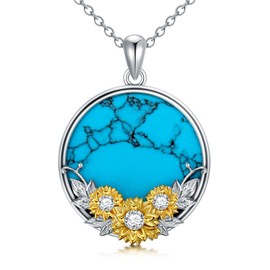KNTTZZI Turquoise Sunflower Necklace 925 Sterling Silver Turquoise Pendant Round Turquoise Necklace Jewelry Thanksgiving Day Birthday Gift for Mom Wife