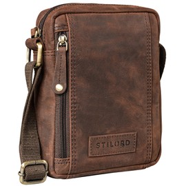 STILORD 'Brandon' Men's Leather Brown Shoulder Bag Small Shoulder Bag Men 7 Inch Tablet Men's Handbag Messenger Bag Genuine Leather, Zamora - Brown