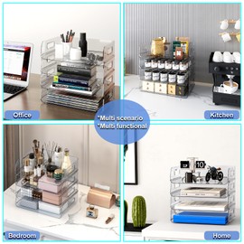 PAG-Mass Paper Organizer for Desk, 4-Pack Stackable Letter Tray Set, Plastic Office Organization and Accessories Storage, Desktop File Mail Document Organizers, Inbox Tray for Desk, Clear