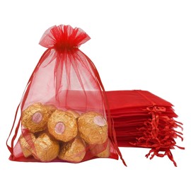 Dolaso 120 Pcs Organza Bags, Red 2.8 x 3.5 Inches Organza Gift Bags, Small Jewelry Pouches Wedding Jewelry Bag, Drawstring Bags, Candy Mesh Bags, Favour Bags for Wedding Birthday, Parties, Christmas