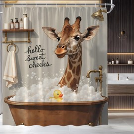 Funny Giraffe Shower Curtain Tropical African Wildlife Safari Bubble Soapy Water in The Bathtub Creative Animal Fabric Bathroom Decor Set,70x70 inch