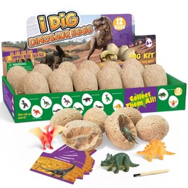LiRiQi Pack of 12 Dinosaur Eggs Party Supplies Toy, Dino Eggs Dig Kit, Kit Excavation Set, Archaeology, Digging Dino Egg, STEM Toy Gift for Children Boys Girls from 6 7 8 9 10 Years