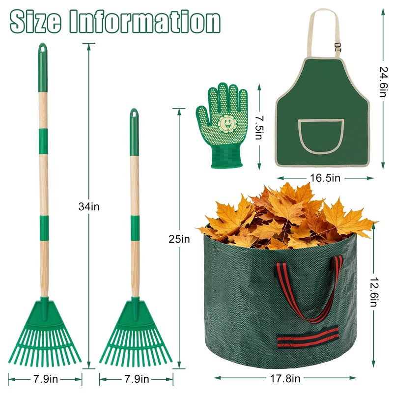 HLWDFLZ 7Pcs Kid Adjustable Garden Leaf Rake Set, with 13.2