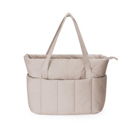 Narwey Puffer Travel Tote Bag for Women Work with 15.6" Laptop Compartment, Lightweight Quilted Puffy Tote Bags with Luggage Sleeve for Carry on, College, Gym, Nurse (Khaki, Large)