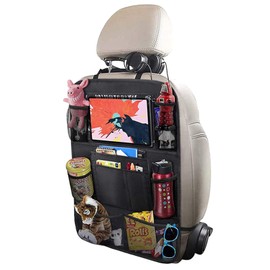 PINHEN Car Backseat Organizer with Touch Screen Tablet Holder-10 Storage Pockets Car Storage Organizer,Car Seat Back Protectors Kick Mats Travel Accessories for Kids-Black (1 Pack)