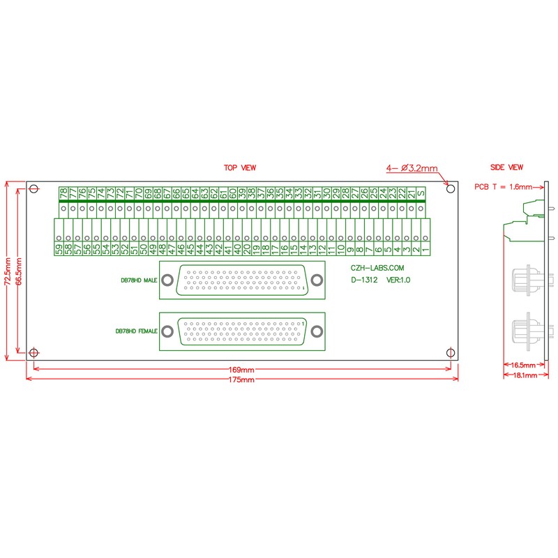 CZH-LABS DSUB DB78HD Male/Female Header Breakout Board, D-SUB Breakout Moudle.