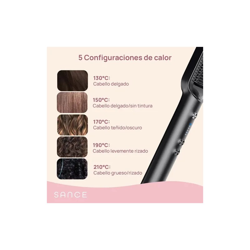 Cepillo Alaciador Electrico Sance Peine Alisador Profesional Rosa 2