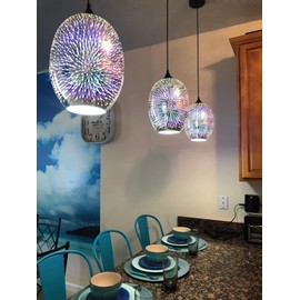 KoKo&Yukina 3D Glass Colorful Pendant Light Fireworks Pendant Light Colorful Light Fixture Firework Glass Pendant Lighting for Kitchen Island Light