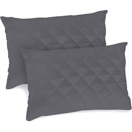 GC GAVENO CAVAILIA Quilted Pillow Protectors with Envelope Closure - Polycotton Super Soft Box Pattern Pillows 2 Pack - Breathable Luxurious Pillow Cover (50 x 75cm) - Charcoal