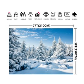 Aisnyho Winter Snowy Scenery Backdrop Forest Pine Tree Wonderland Backdrops Background for Photography Portrait Decorations New Year Xmas Picture Banner (7x5FT)