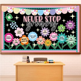 Spring Never Stop Growing Bulletin Board Classroom Decoration Grow Flower Cutouts Positive Paper Cutouts for Teacher Back to School Office Home Chalkboard Spring Inspirational Door Wall Decor Supplies