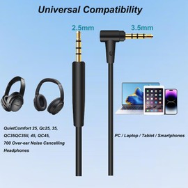 Replacement Audio Cable Cord for Bose QuietComfort QC45 QC35II QC35 QC25 NC 700 Soundlink Soundtrue Headphones Aux Wire 3.5mm to 2.5mm On-Ear Headphones Wire Inline Mic/Remote Control – Black