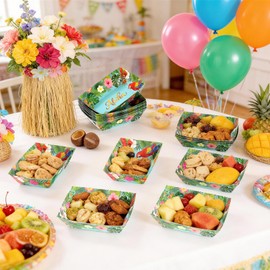 50 Pack Hawaiian Paper Food Boat Trays, Disposable Luau Serving Tray Food Boats for Nachos Hot Dogs Fries Taco Hawaiian Tropical Summer Party Favors