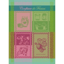 Garnier Thiebaut Confiture De Fraises Printemps (Spring Strawberry Jam) French Kitchen Towel 22"x30", Cotton, Jacquard