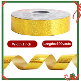 TONIFUL 1inch x 100yards Glitter Waterproof Ribbon,Gold Curling Plastic Ribbon for Gifts Wrapping,Bows Making,Crafting,Graduation Tie Making,Wall Backdrop,Floral Bouquet Decor,Party Decoration.