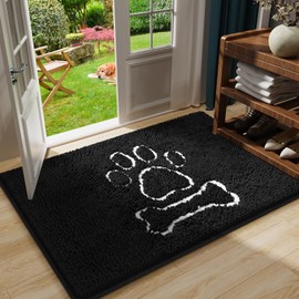 AROGAN Doormat Dog Chenille Doormats Indoor Entrance Black, Pet Indoor Door Mats Washable for Mud Entry Indoor Busy Area Dogs Muddy Pawprints 24x36 Inch